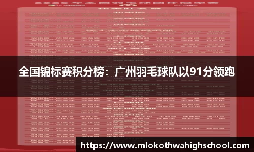 全国锦标赛积分榜：广州羽毛球队以91分领跑